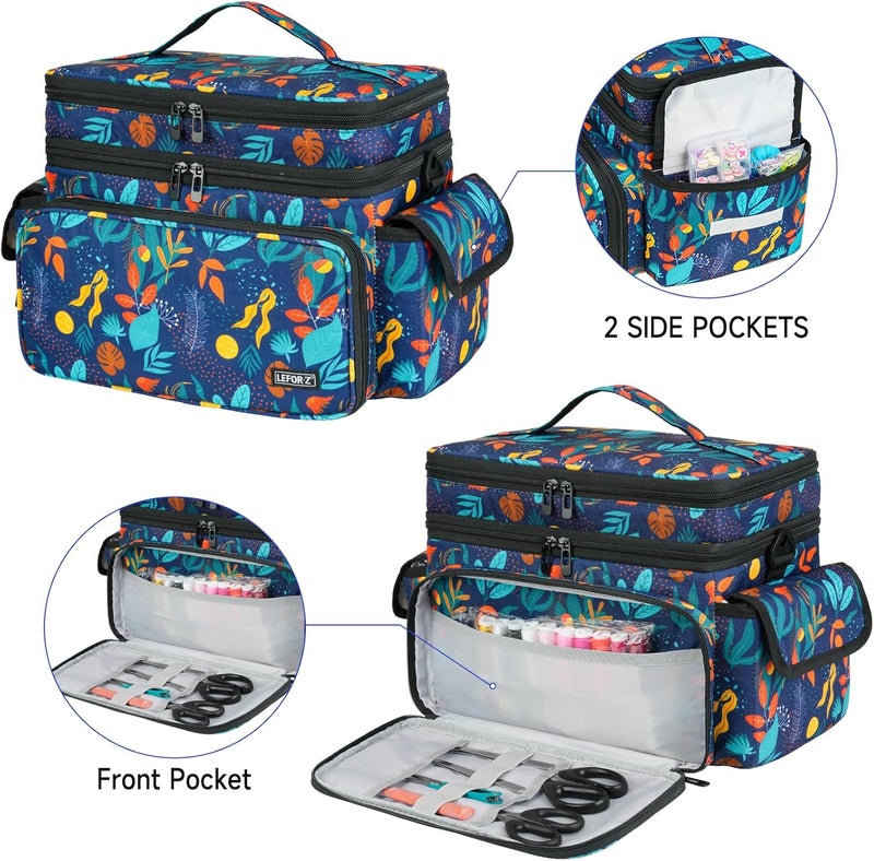 LEFORZ Large Sewing Supplies Organizer,Double-Layer Sewing Accessories Storage and Organizer Case Bag,Protable Travel Sewing Box Sewing Basket for Sewing Tools,Leaf Pattern(Bag Only) - Image 5